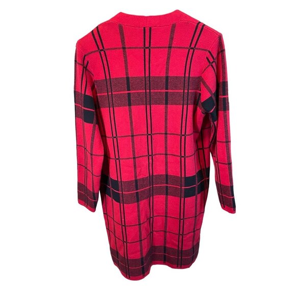 Sioni Red Black Checked Knit Long Sleeved Open Cardigan Sz M - Picture 2 of 11